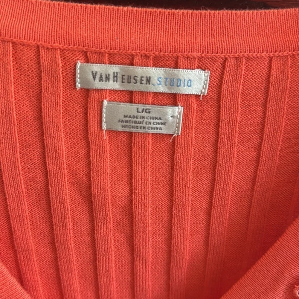 Van Heusen Studio Women’s Size Large Coral Short Sleeve V Neck Lace Cardigan